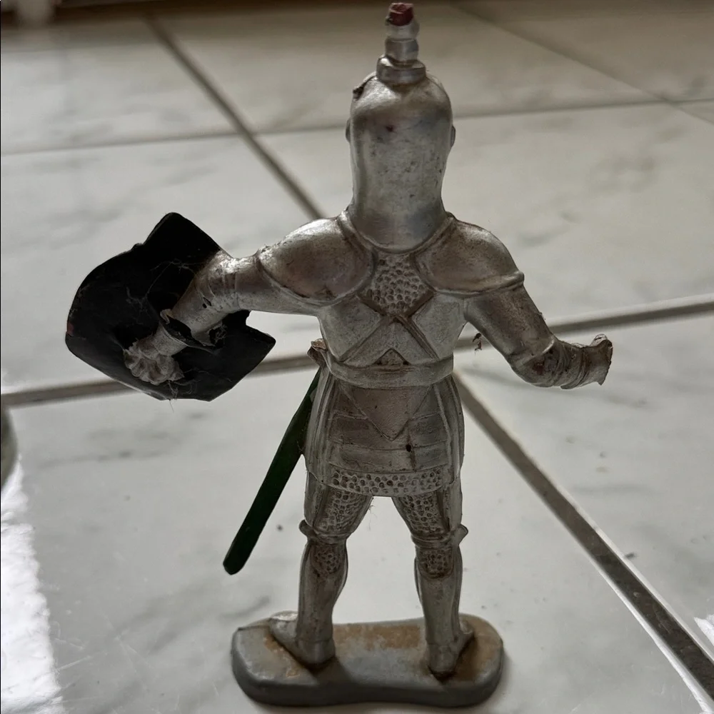 Vintage Silver and Green Knight Figurine